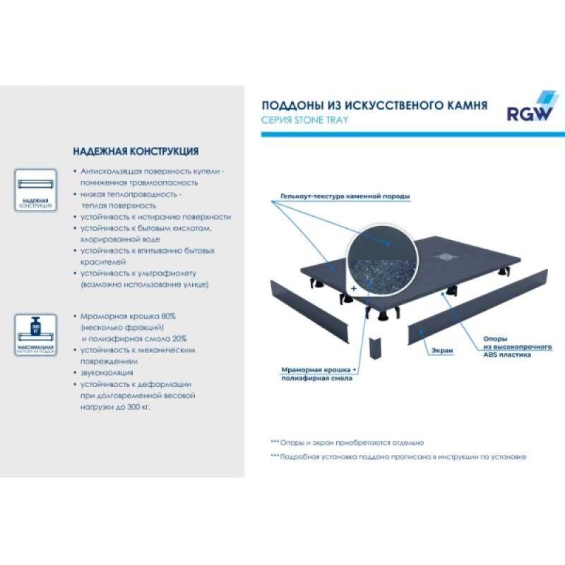 Душевой поддон RGW ST-0119G, 90 x 110 см, прямоугольный, из искусственного камня, графит, 16152911-02