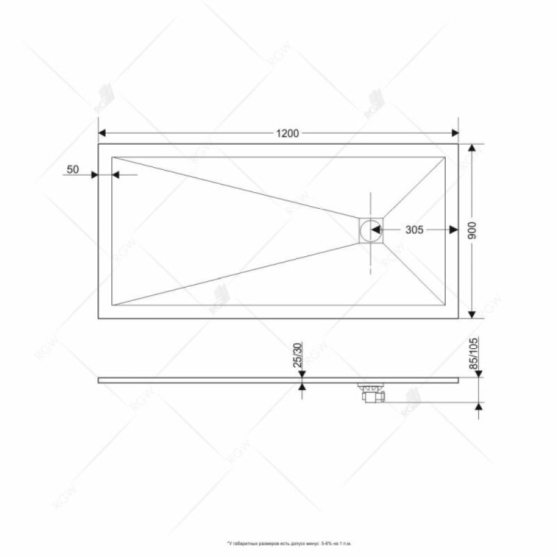 Душевой поддон RGW ST-0129G 90 x 120 см, прямоугольный, из искусственного камня, графит, 16152912-02