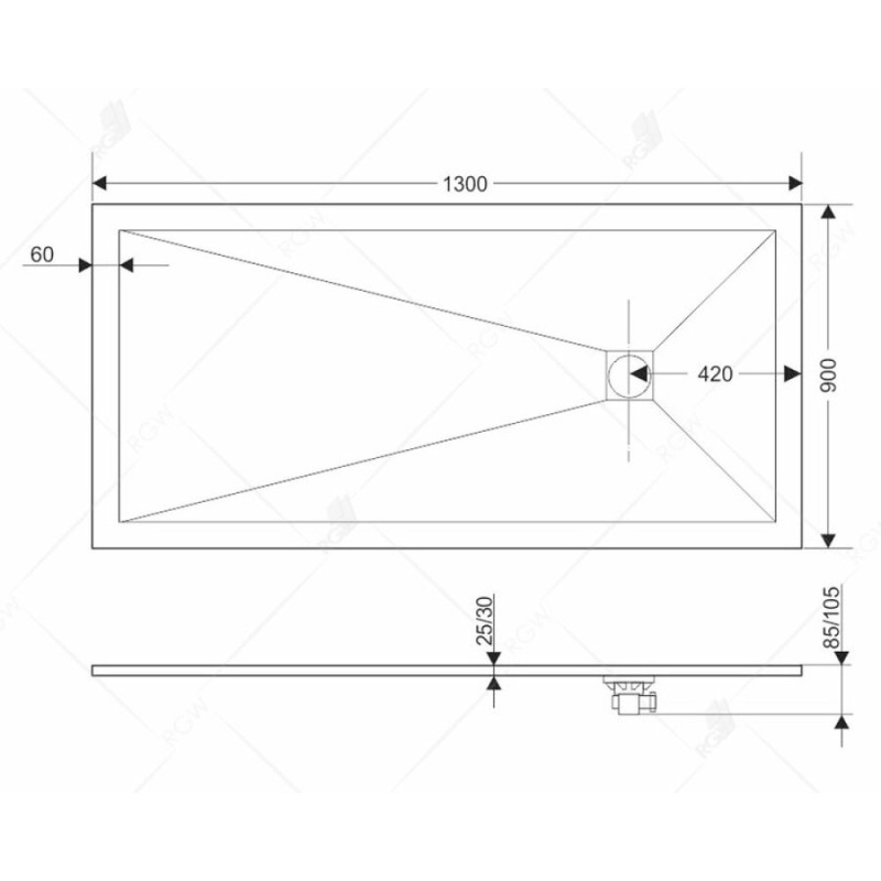 Душевой поддон RGW ST-W 90 x 130 см, прямоугольный, из искусственного камня, белый, 16152913-01