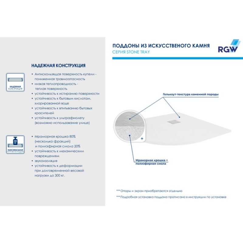 Душевой поддон RGW ST/R-Tr 90 х 90 см, четверть круга, из искусственного камня, терракот, 16153099-11