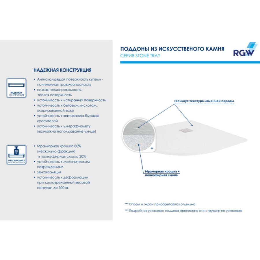 Душевой поддон RGW ST/R-Tr 90 х 90 см, четверть круга, из искусственного камня, терракот, 16153099-11