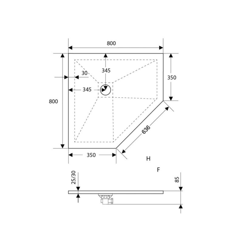 Душевой поддон RGW ST/T-0088W 16155088-01, 80 x 80 см, пятиугольный, из искусственного камня, белый