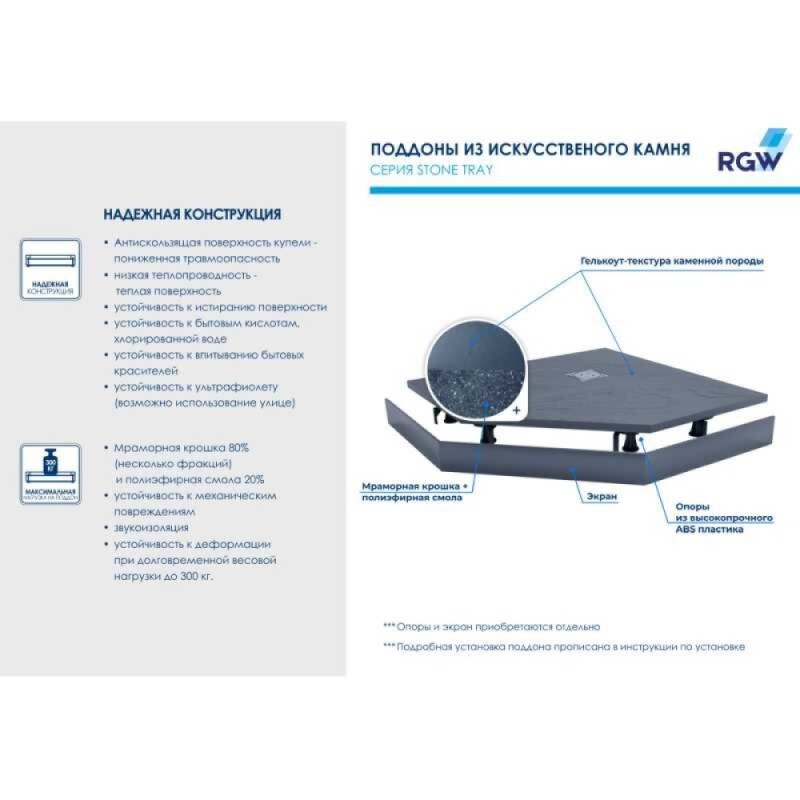 Душевой поддон RGW ST/T-0099G 90 х 90 см, трапеция, из искусственного камня, графит, 16155099-02