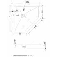 Душевой поддон RGW ST/T-G 100 x 100 см, пятиугольный, из искусственного камня, графит, 16155100-02