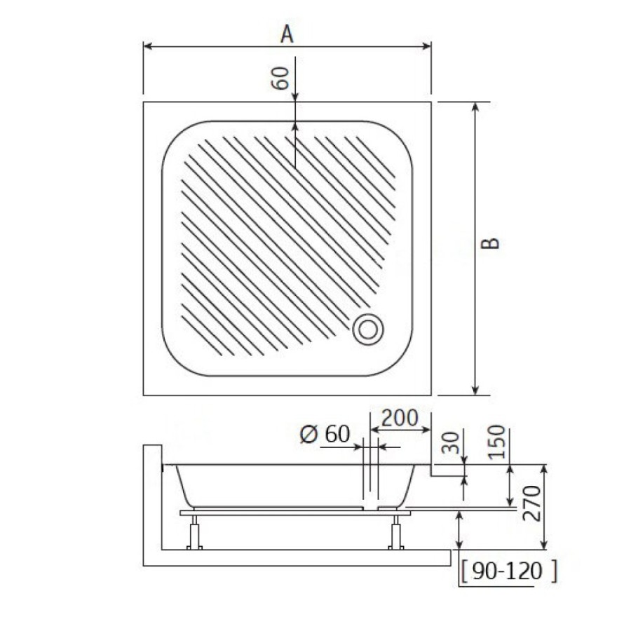 Душевой поддон RGW Acryl 16180199-51 B/CL-S 90 х 90 см, квадратный, акриловый, белый
