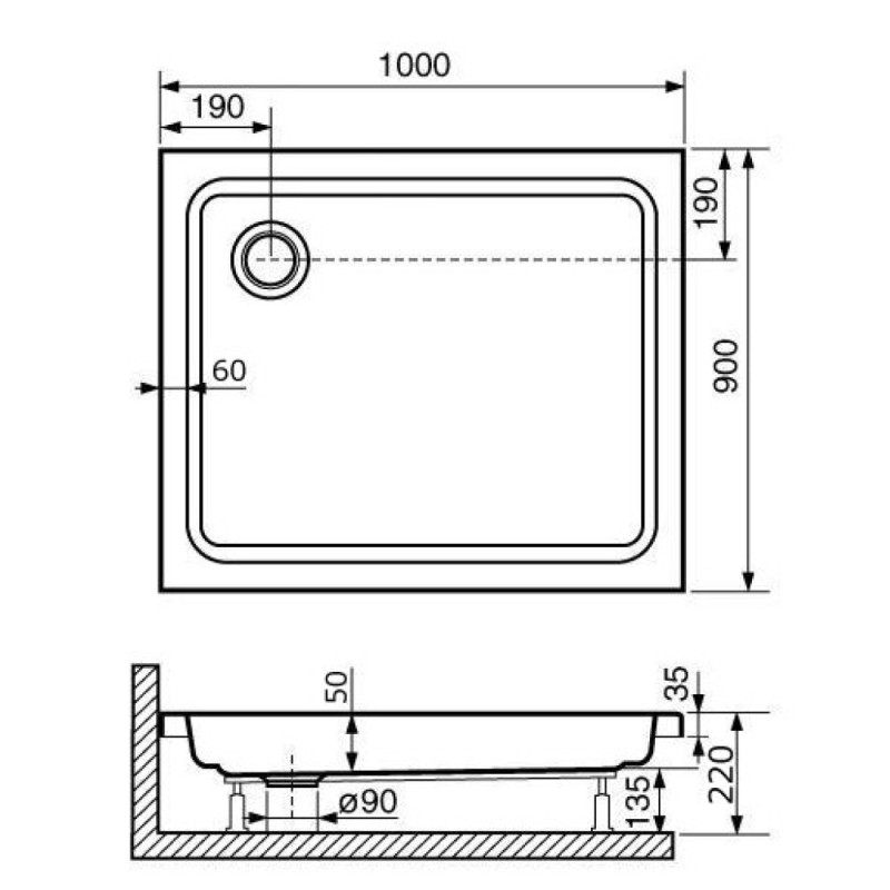 Душевой поддон RGW Style 16180290-11 90 x 100 см акриловый, прямоугольный, цвет белый