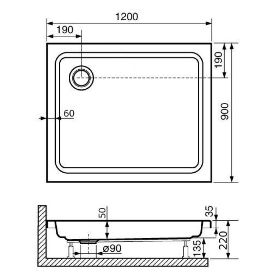 Душевой поддон RGW Style PR 90 x 120 см, прямоугольный, акриловый, белый, 16180292-11
