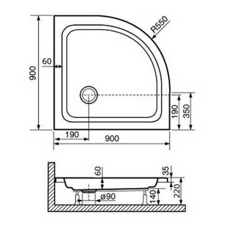 Душевой поддон RGW Acryl 16180499-11 Style-P 90 x 90 см, четверть круга, акриловый, белый