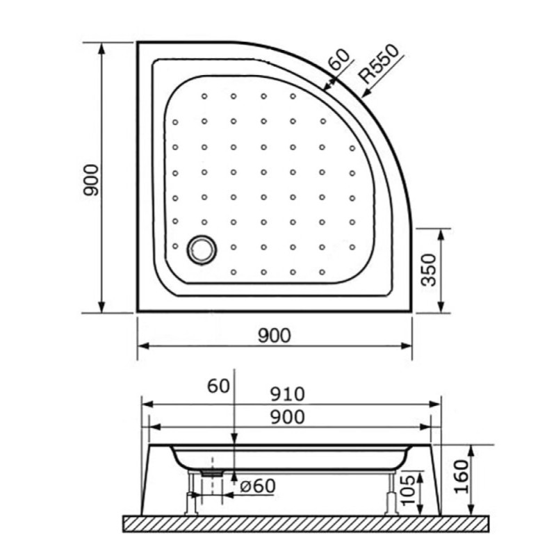 Душевой поддон RGW LUX/TN-P 90 x 90 см четверть круга, акриловый, белый, 16180499-41