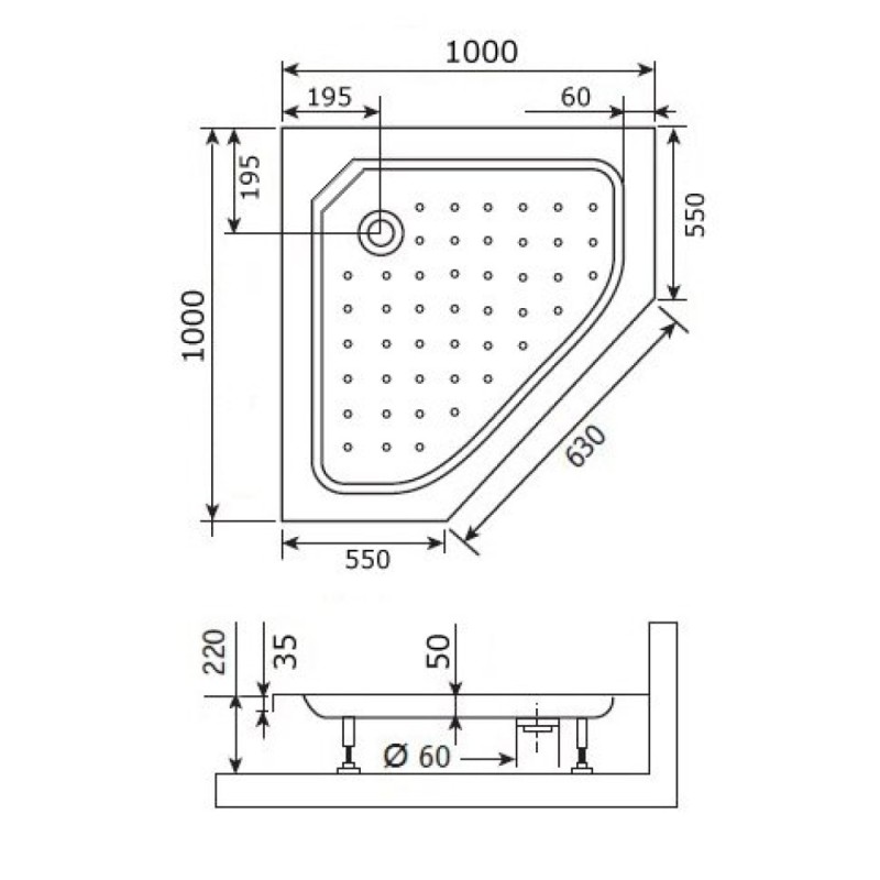 Душевой поддон RGW Style-TR 100 x 100 см трапеция, акриловый, белый, 16180500-11