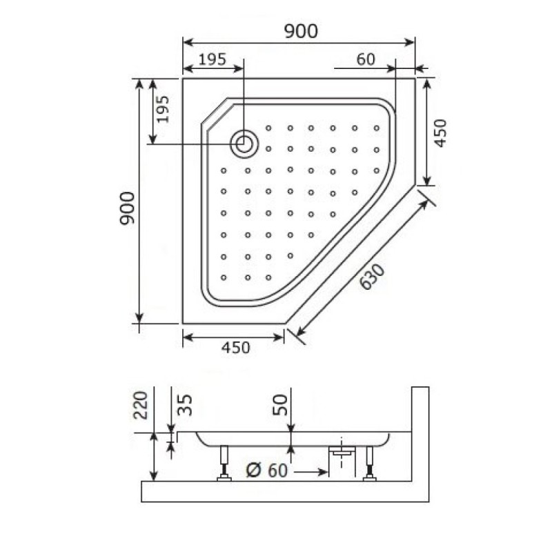 Душевой поддон RGW Style-TR 90 x 90 см трапеция, трапеция, акриловый, белый, 16180599-11