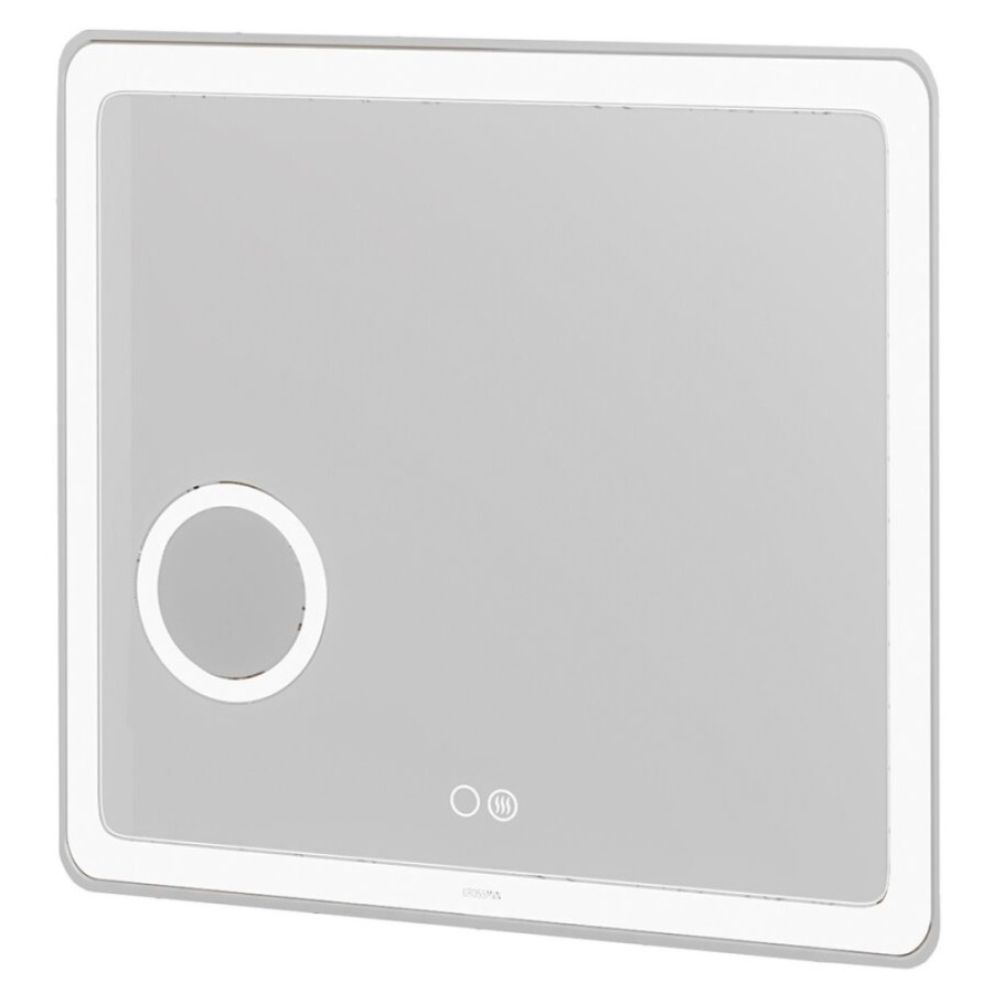 Зеркало Grossman Leo 80 x 80 см с подсветкой, сенсорный выключатель, гравировка, подогрев, увеличительное стекло, 168080