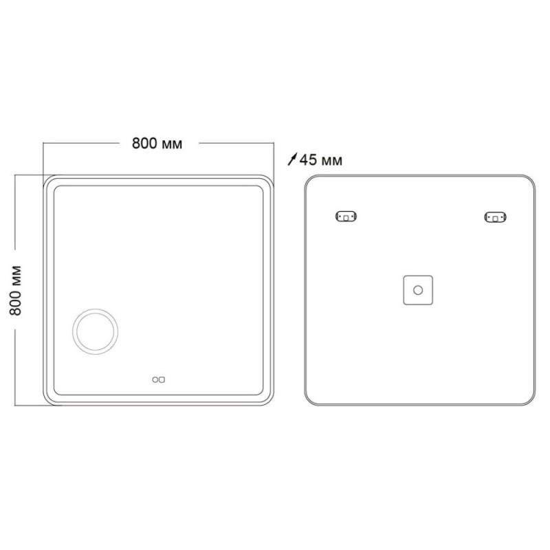 Зеркало Grossman Leo 80 x 80 см с подсветкой, сенсорный выключатель, гравировка, подогрев, увеличительное стекло, 168080