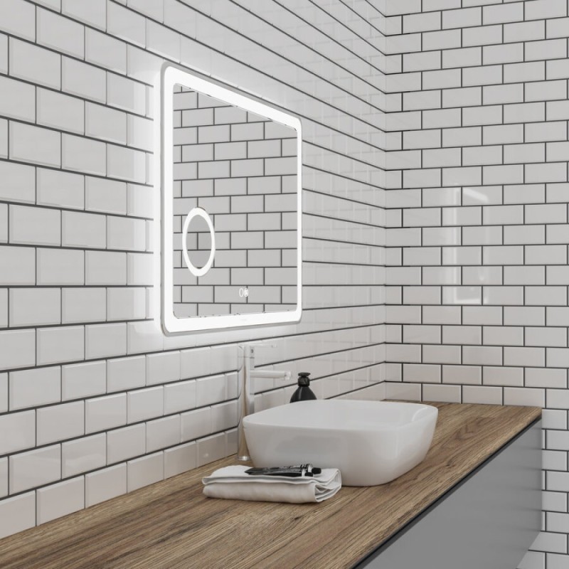 Зеркало Grossman Leo 80 x 80 см с подсветкой, сенсорный выключатель, гравировка, подогрев, увеличительное стекло, 168080