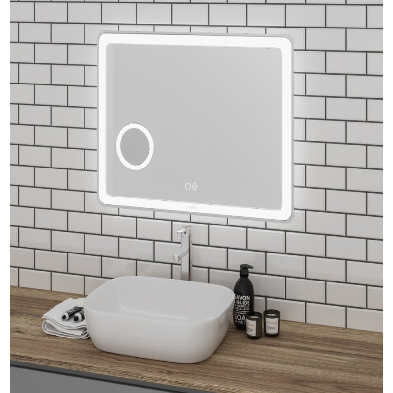 Зеркало Grossman Leo 90 x 80 см с подсветкой, сенсорный выключатель, гравировка, подогрев, увеличительное стекло, 169080