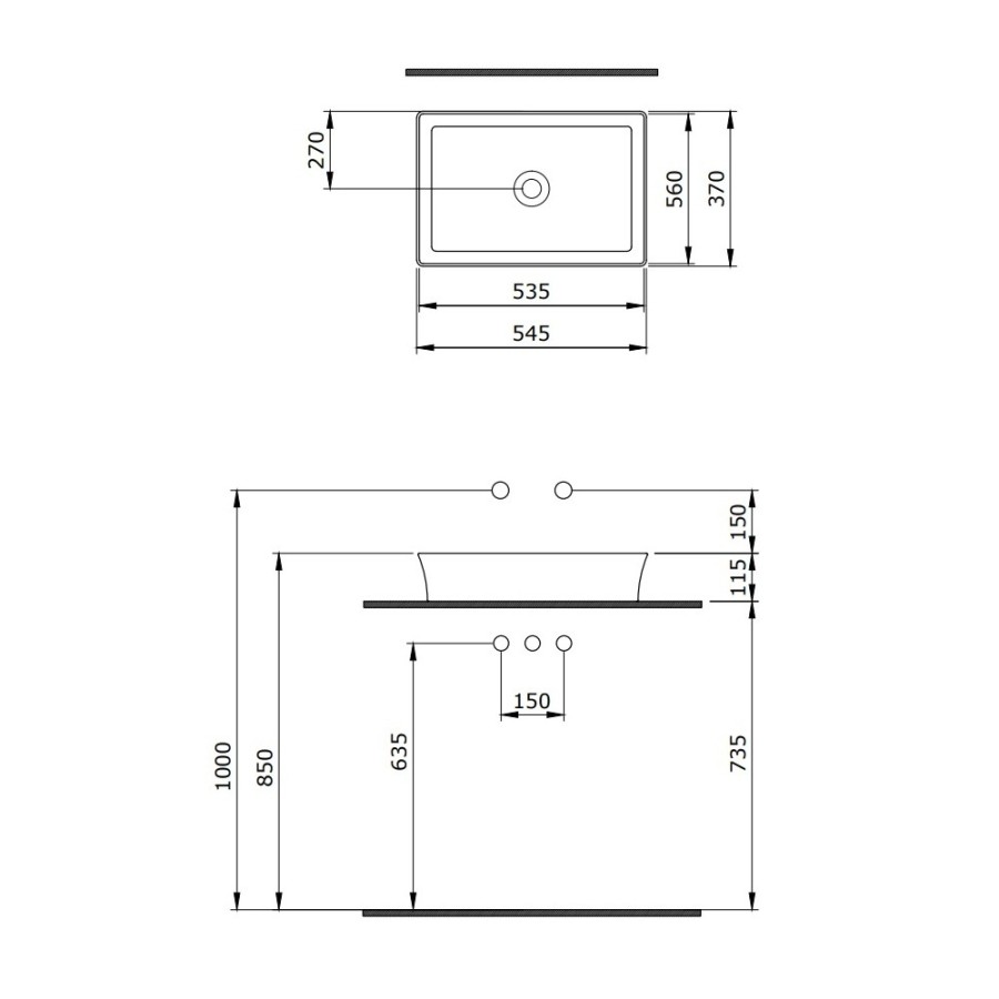 Раковина BERGES Ego SL накладная, 55x38 см, без отверстия под смеситель