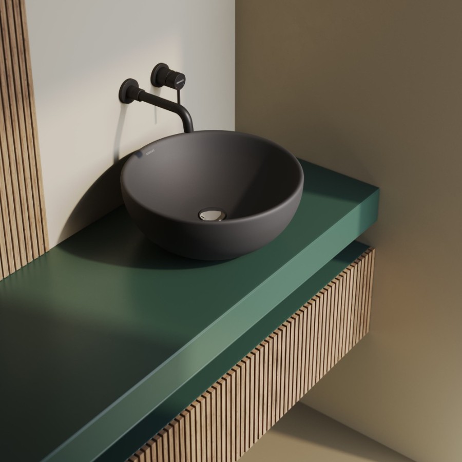 Раковина BERGES Mascon накладная, Ø 45 см, матовый антрацит, без отверстия под смеситель