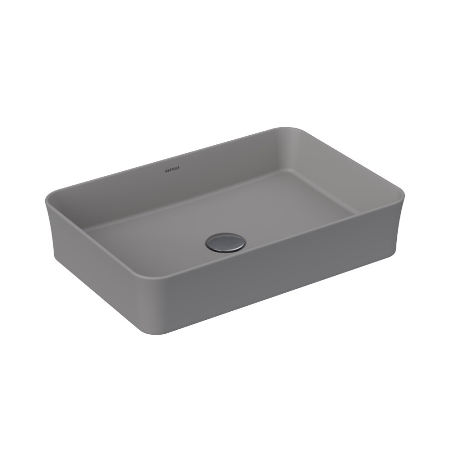 Раковина BERGES Ego SL накладная, 55x38 см, матовый серый, без отверстия под смеситель