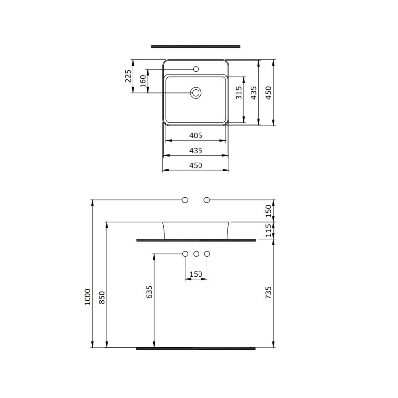 Раковина BERGES Ego SL накладная, 45x45 см, матовый антрацит, с отверстием под смеситель