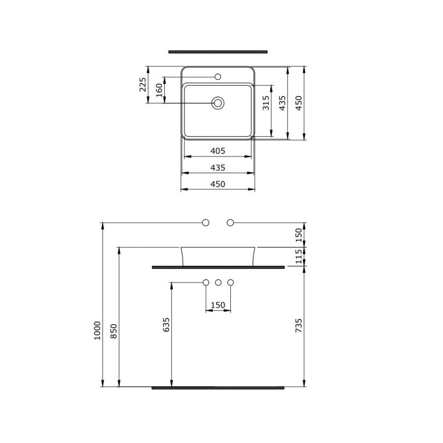 Раковина BERGES Ego SL накладная, 45x45 см, матовый антрацит, с отверстием под смеситель