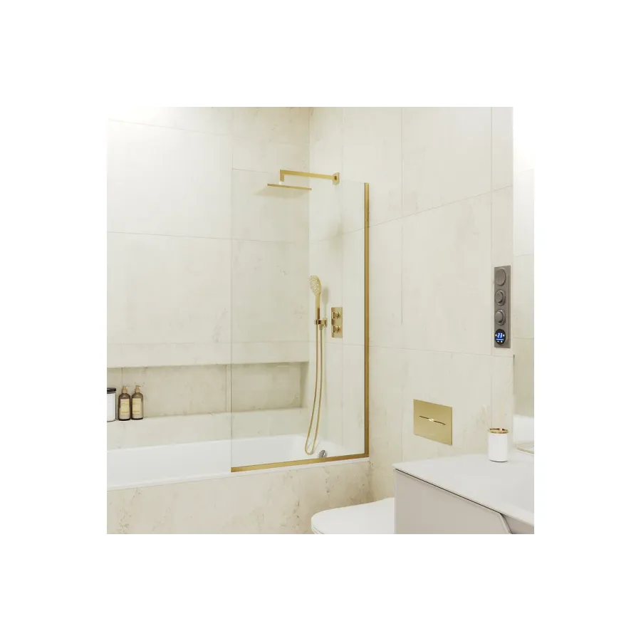 Шторка на ванну Maybah Glass MGV-59-3у 600x1400 в узком профиле Золото стекло прозрачное