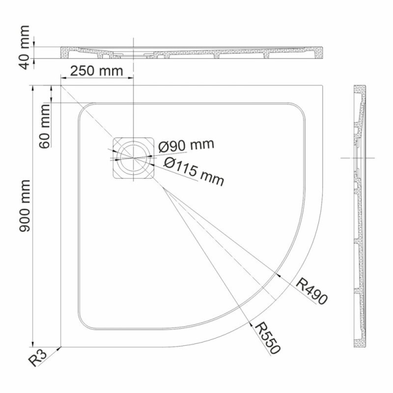 Душевой поддон WasserKRAFT Neime 19T 19T01, 90 х 90 см, черный, текстура - мрамор