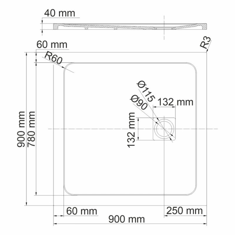 Душевой поддон WasserKRAFT Neime 19T 19T03, 90 х 90 см, черный, текстура - мрамор