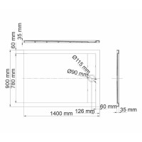 Душевой поддон WasserKRAFT Neime 19T 19T36, 140 х 90 см, черный, текстура - мрамор