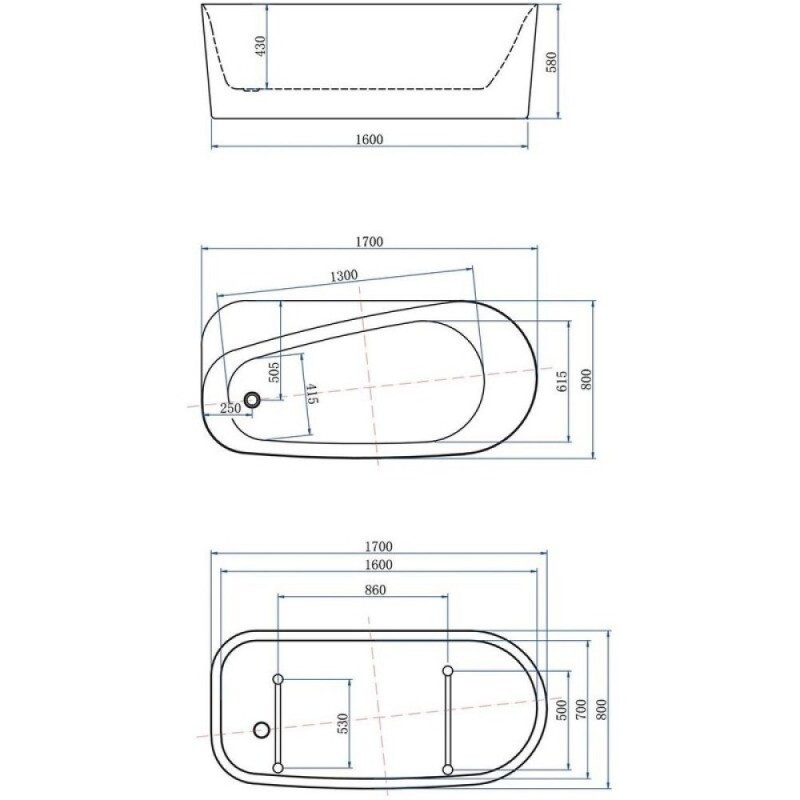 Ванна акриловая Allen Brau Priority 1, 170 х 80 см, слив-перелив в комплекте, белая, 2.31001.20