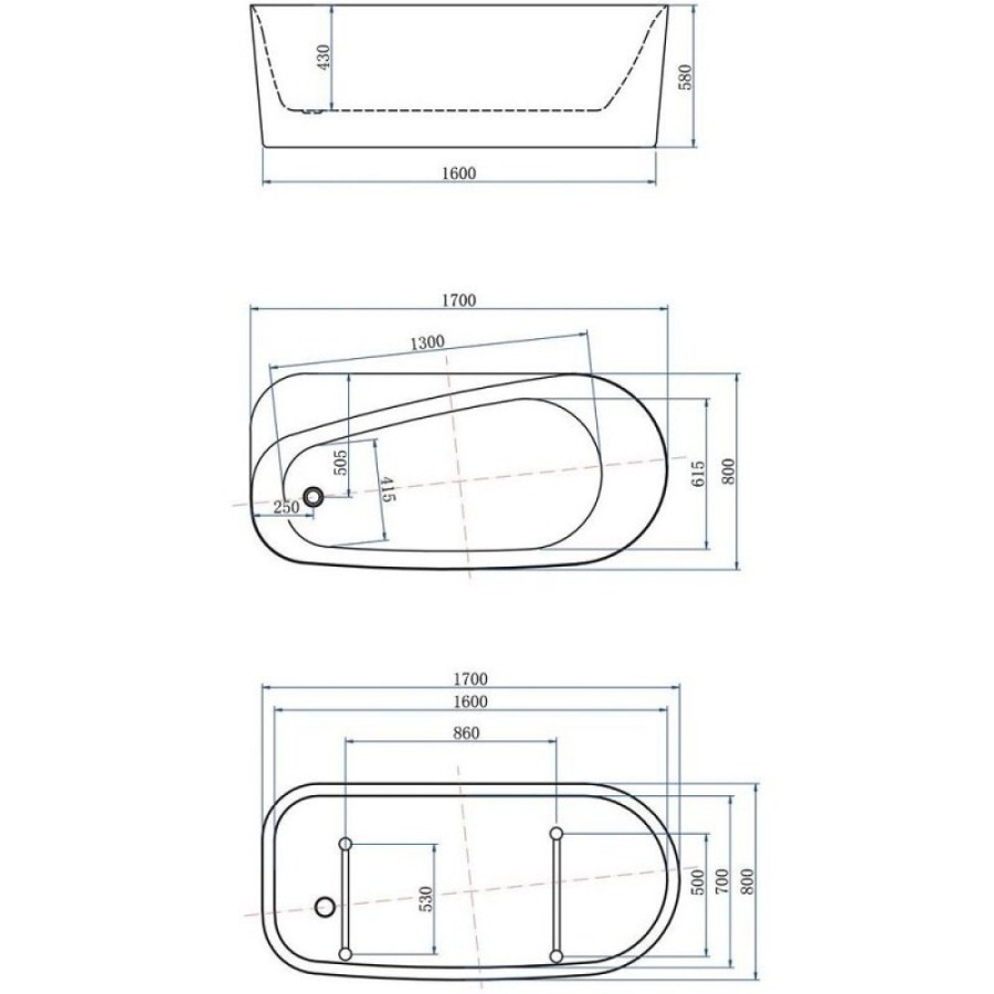 Ванна акриловая Allen Brau Priority 1, 170 х 80 см, слив-перелив в комплекте, белая, 2.31001.20
