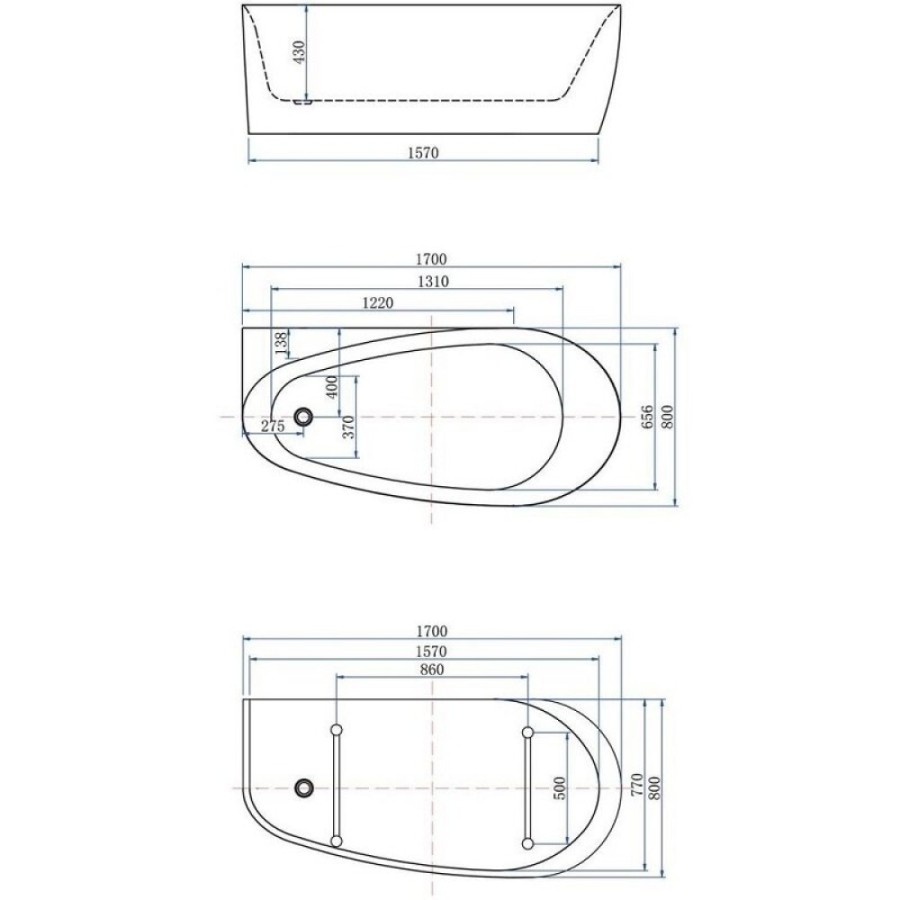 Ванна акриловая Allen Brau Priority 2, 170 х 80 см, слив-перелив в комплекте, белая, 2.31002.20