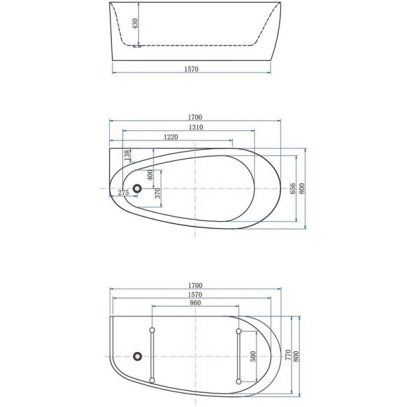 Ванна акриловая Allen Brau Priority 2, 170 х 80 см, слив-перелив в комплекте, белая матовая, 2.31002.21