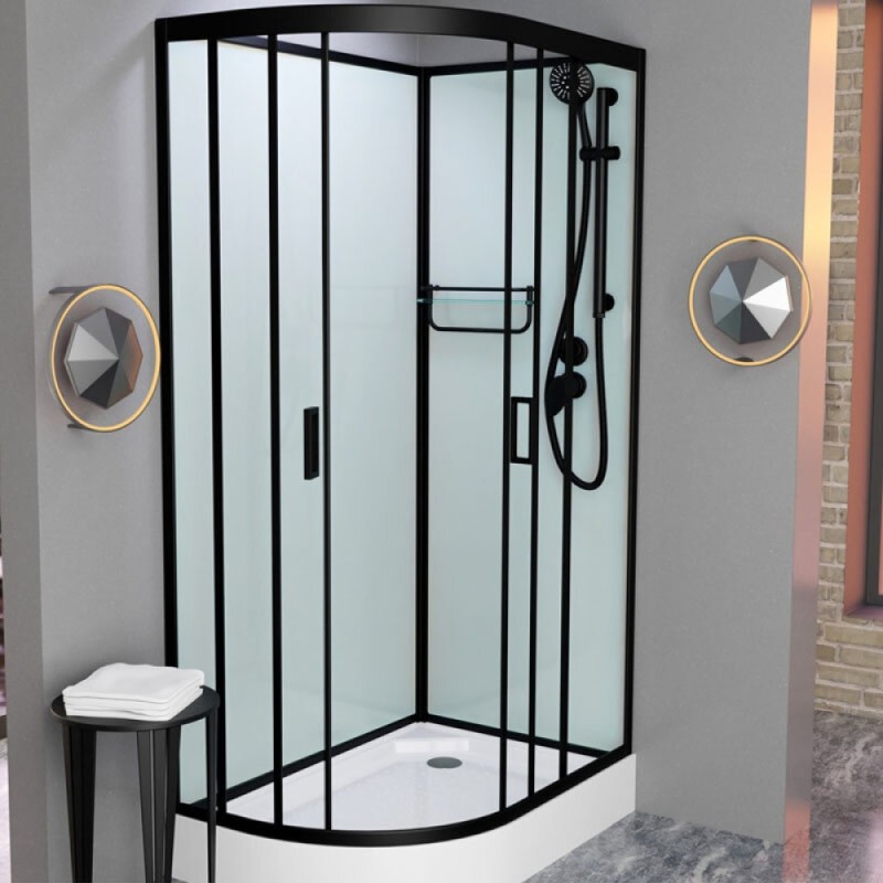 Душевая кабина Frank F418L М Black без крыши, 100 x 80 см, низкий поддон, стекла матовые, профиль черный, 20051