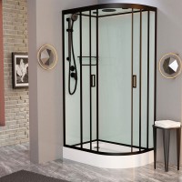 Душевая кабина Frank F412 L М Black, 120 х 80 см, низкий поддон, стекла матовые, профиль черный, 20058