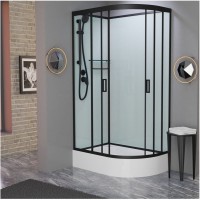 Душевая кабина Frank F412/1 L М Black без крыши, 120 х 80 см, средний поддон, стекла матовые, профиль черный, 20067