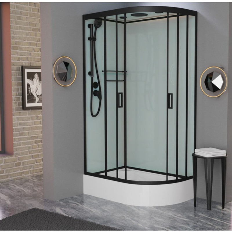 Душевая кабина Frank F412/1 R М Black, 120 х 80 см, средний поддон, стекла матовые, профиль черный, 20068