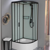 Душевая кабина Frank F409/2 М Black 90 х 90 см, высокий поддон, стекла матовые, профиль черный, 20070