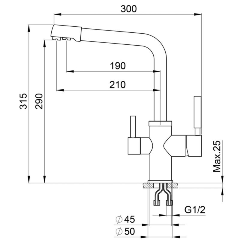 Смеситель для кухонной мойки Granula с подключением к фильтру, хром, GR-2015 2015ch Хром