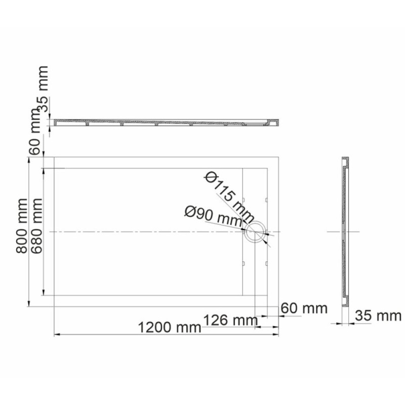 Душевой поддон WasserKRAFT Abens 20T 20T06, 120 х 80 см, черный матовый