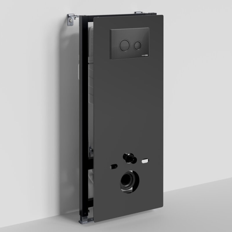 Инсталляция для унитаза WasserKraft Abens 20TLT.010.ME.BL.MB01, декоративная стеклянная панель черная, механическая кнопка смыва черная матовая