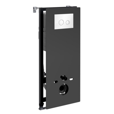 Инсталляция для унитаза WasserKraft Abens 20TLT.010.ME.BL.WH01, декоративная стеклянная панель черная, механическая кнопка смыва белая, ободки хром