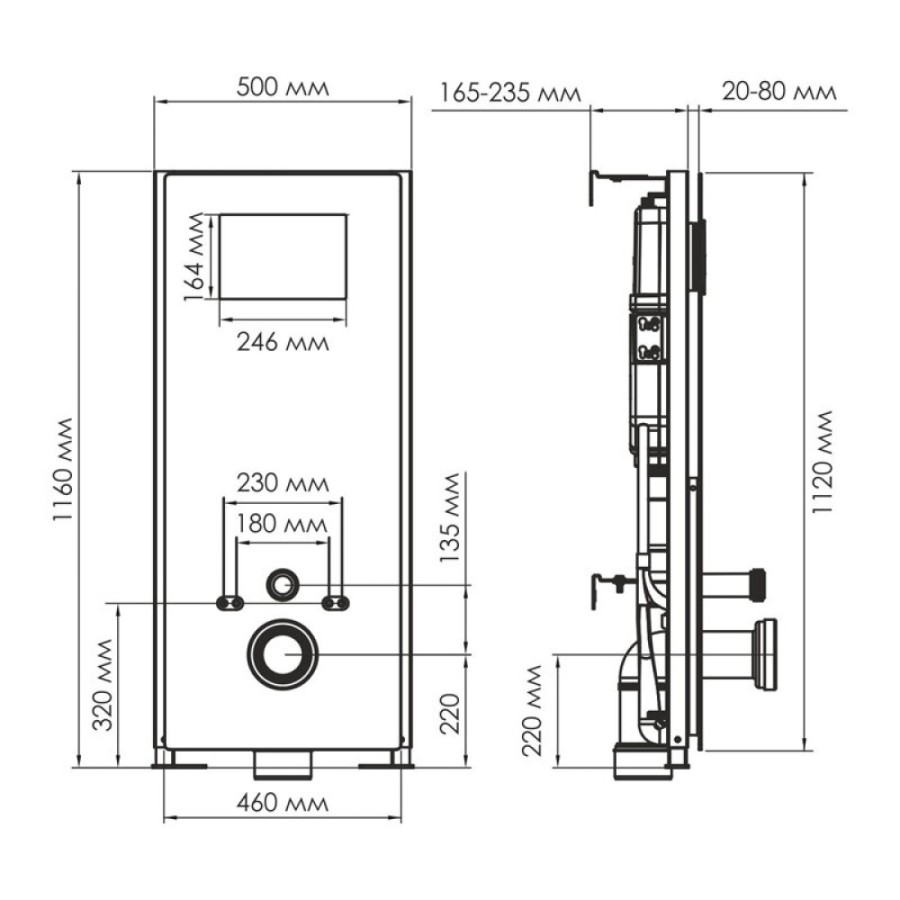 Инсталляция для унитаза WasserKraft Abens 20TLT.010.ME.BL.WM02, декоративная стеклянная панель черная, механическая кнопка смыва белая матовая