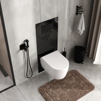 Инсталляция для унитаза WasserKraft Abens 20TLT.010.ME.BL.MB02, декоративная стеклянная панель черная, механическая кнопка смыва черная матовая