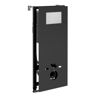 Инсталляция для унитаза WasserKraft Abens 20TLT.010.ME.BL.WH03, декоративная стеклянная панель черная, механическая кнопка смыва белая