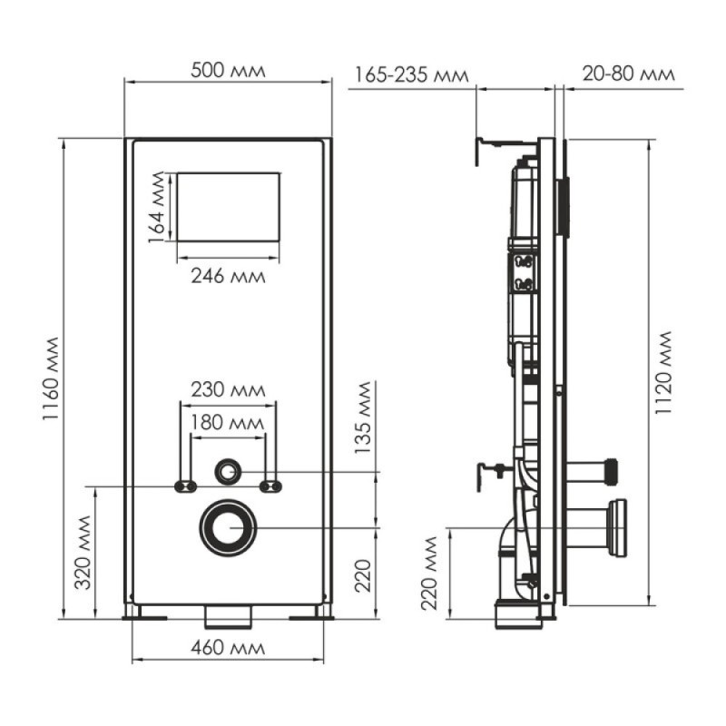 Инсталляция для унитаза WasserKraft Abens 20TLT.010.ME.BL.WH03, декоративная стеклянная панель черная, механическая кнопка смыва белая