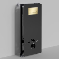 Инсталляция для унитаза WasserKraft Abens 20TLT.010.ME.BL.PG03, декоративная стеклянная панель черная, механическая кнопка смыва золото глянцевое