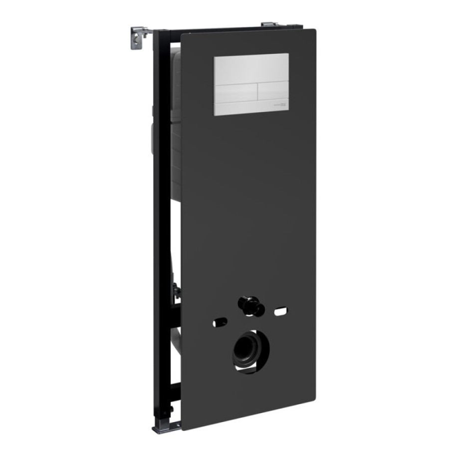 Инсталляция для унитаза WasserKraft Abens 20TLT.010.ME.BL.WH04, декоративная стеклянная панель черная, механическая кнопка смыва белая