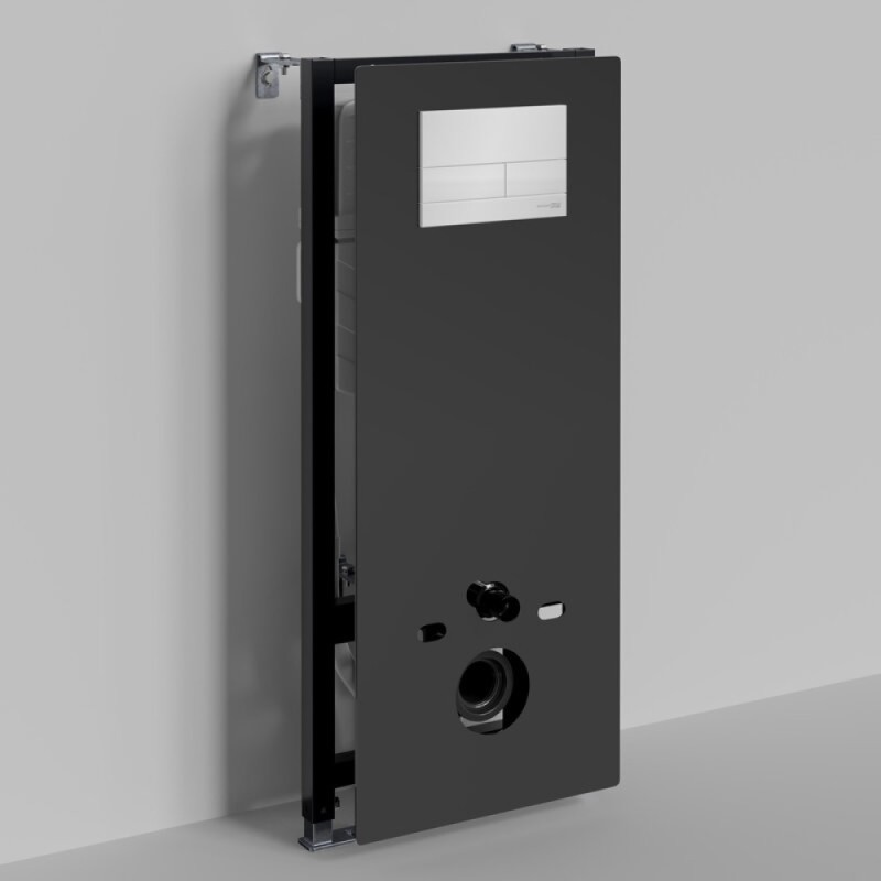Инсталляция для унитаза WasserKraft Abens 20TLT.010.ME.BL.WH04, декоративная стеклянная панель черная, механическая кнопка смыва белая