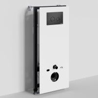 Инсталляция для унитаза WasserKraft Abens 20TLT.010.ME.WH.MB01, декоративная стеклянная панель белая, механическая кнопка смыва черная матовая