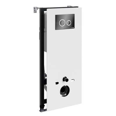 Инсталляция для унитаза WasserKraft Abens 20TLT.010.ME.WH.PB01, декоративная стеклянная панель белая, механическая кнопка смыва черная, ободки хром